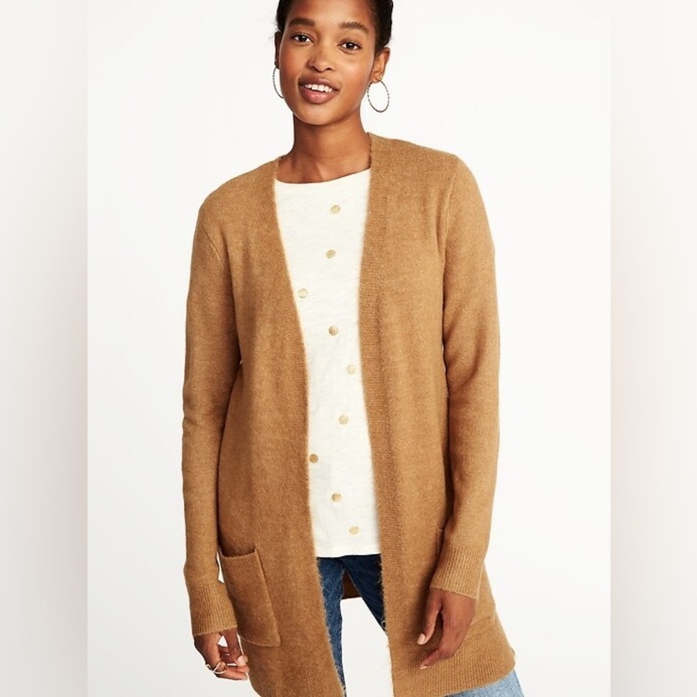 Old Navy Cardigan Fuzzy Tan Brown size Small - Picture 3 of 11